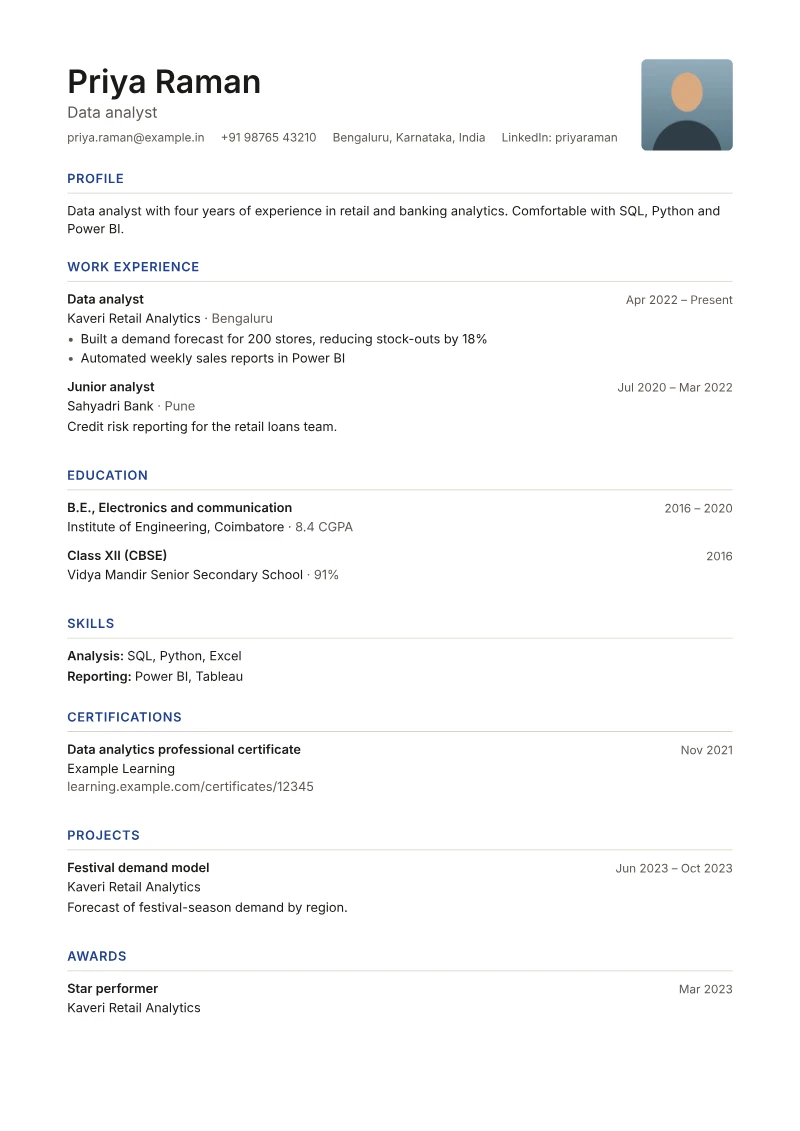 Page 1 of a sample CV in the Clarity template