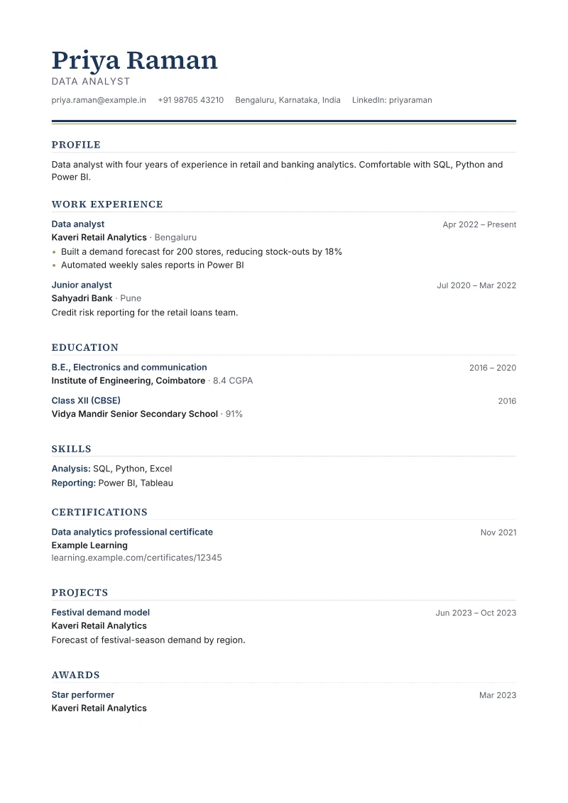 Page 1 of a sample CV in the Executive template