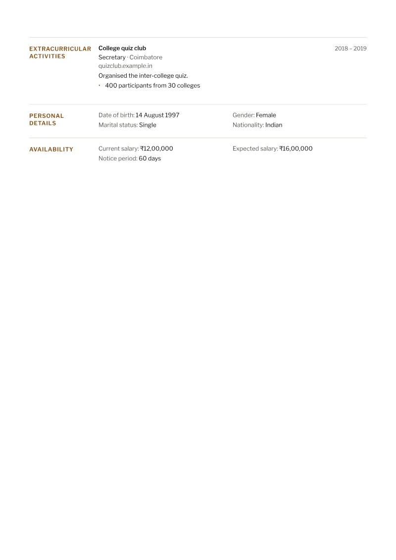 Page 2 of a sample CV in the Folio template