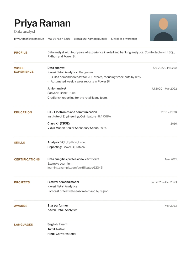 Page 1 of a sample CV in the Folio template